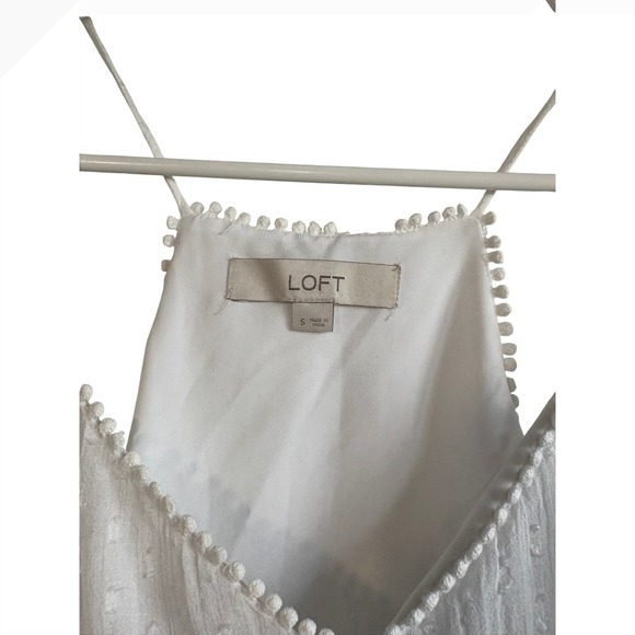LOFT‎ White Sleeveless Pom Trim Dress Summer Casual Mini Sundress Women's Small - Picture 4 of 5